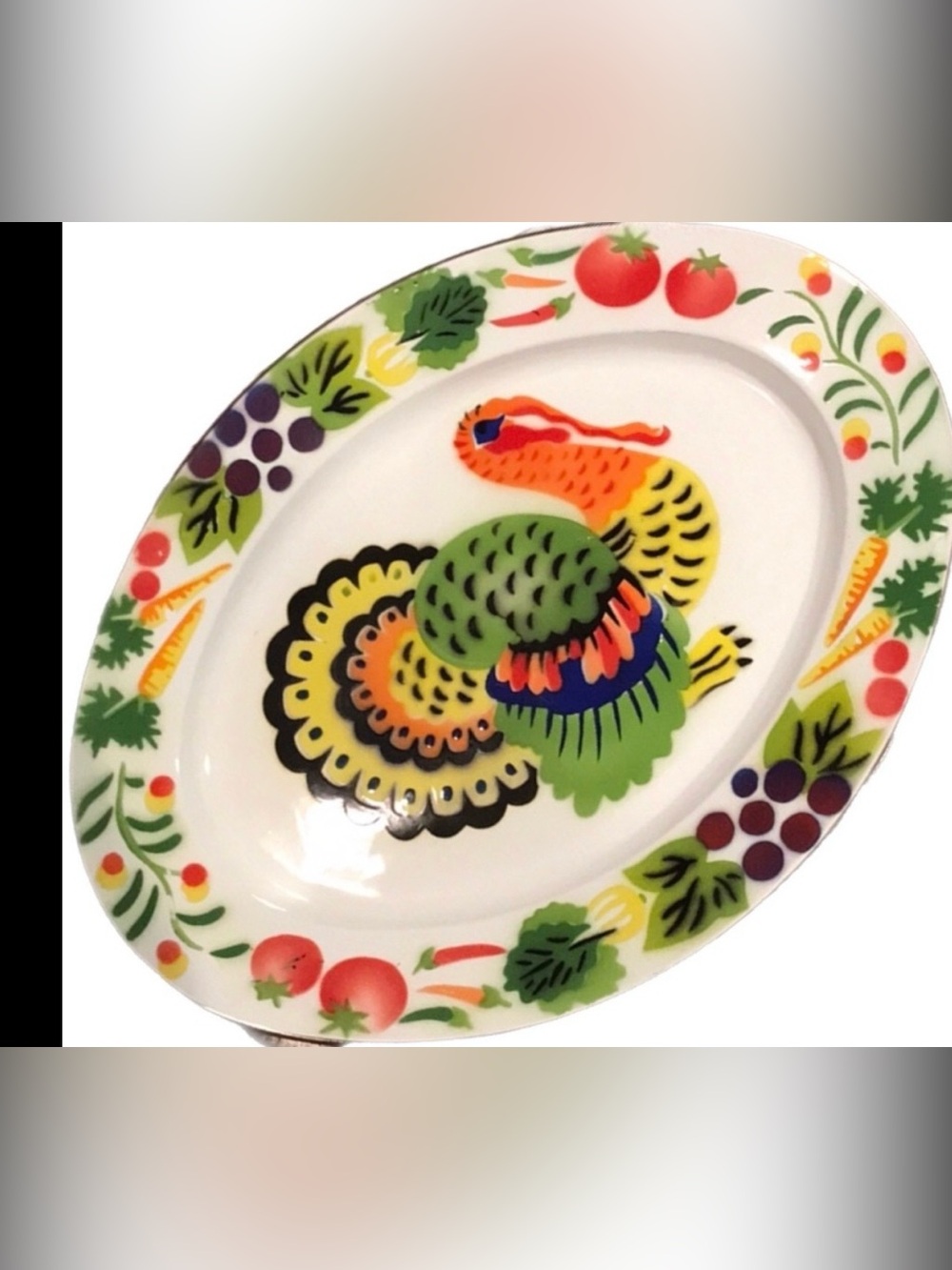 Turkey Enamelware Platter HUGE Oval Platter Bright Colors Texture HONG KONG